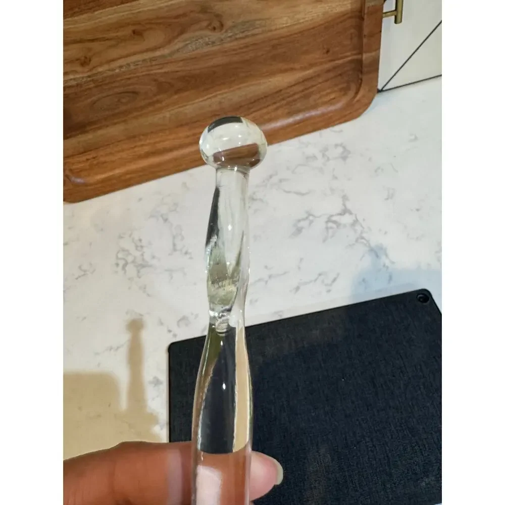 Vintage Elegant Clear Glass Cocktail Muddler with Twist Stem and Ball Finial